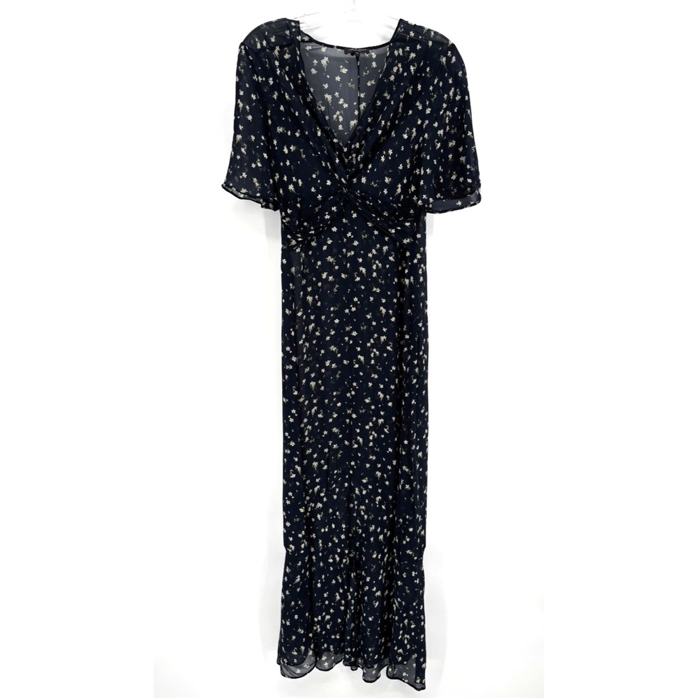 Rag & Bone Tamar Floral Maxi Dress Midnight Blue Chiffon Boho Romantic Ethereal - Picture 2 of 12
